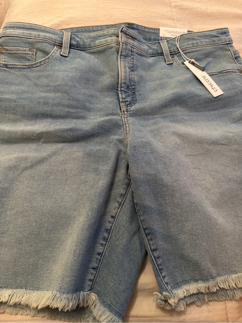 Chico's Light Wash Denim Frayed-Hem Shorts
